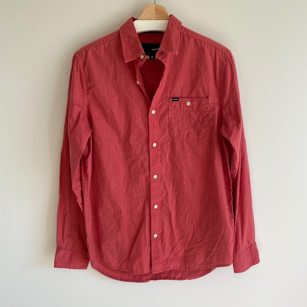 Hurley Mens Button Down Shirt Long Sleeve Red Casual Streetwear Size Small